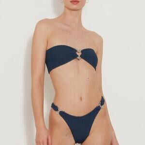 Hunza G Navy Blue Glitter Heart Nicole Crinkle Bandeau Bikini Set One Size OS